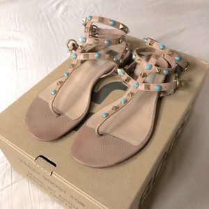 Authentic beige Valentino sandals with blue and gold studs in a size 7